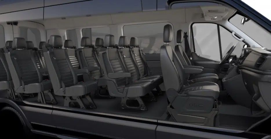 14 passenger sprinter van cabin with forward-facing seats