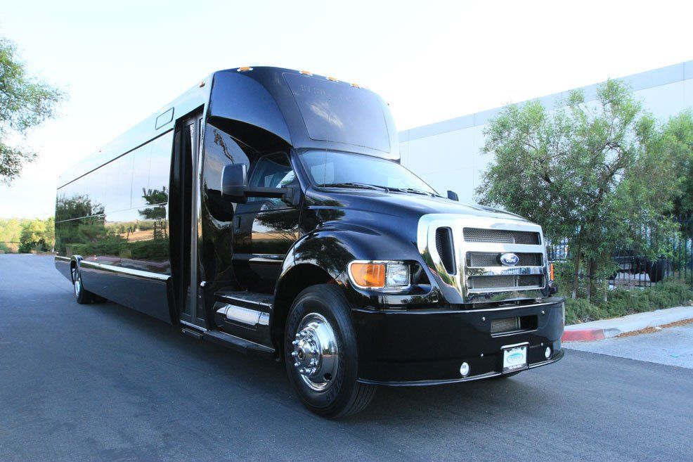 50 passenger shuttle bus exterior, black executive shuttle