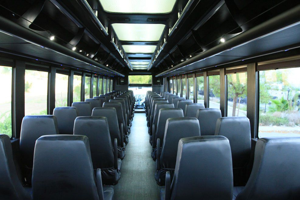 50 passenger shuttle bus interior aisle with leather seating