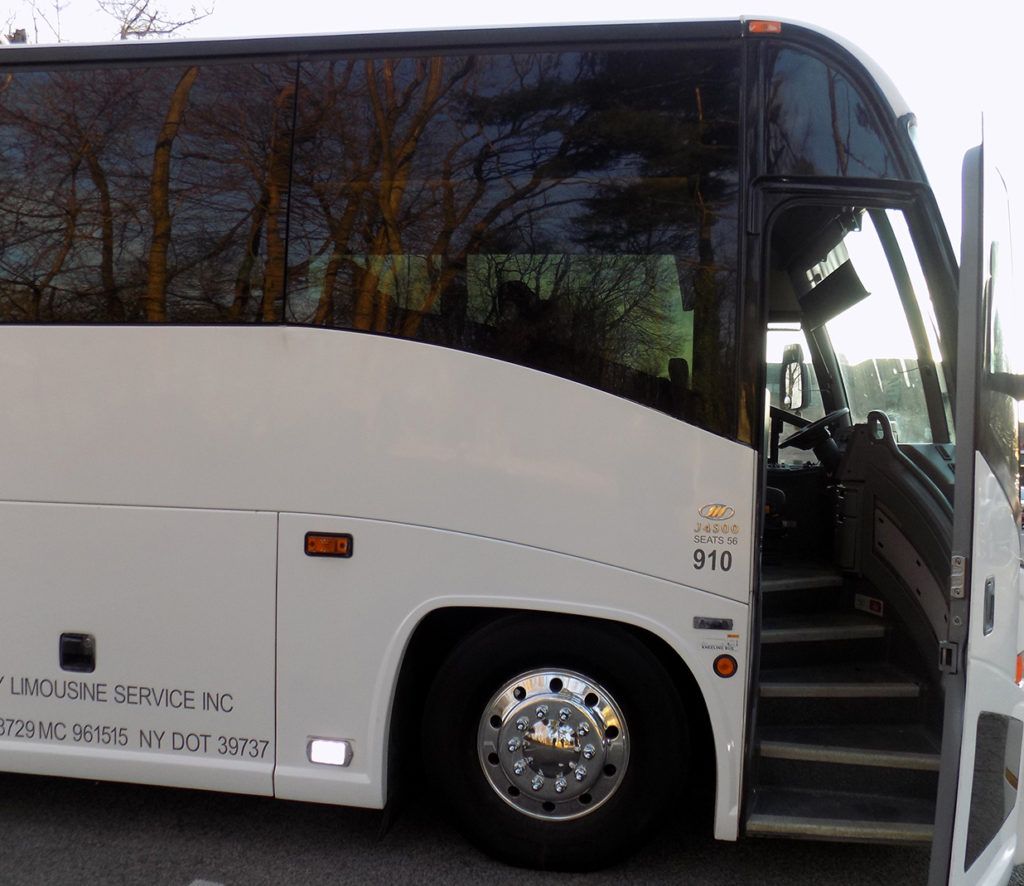 56 passenger charter bus side profile with entry door open
