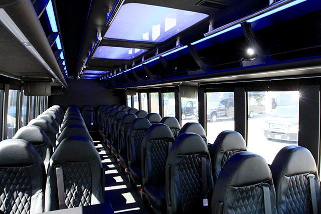 Freightliner shuttle bus interior with blue LED accent lighting
